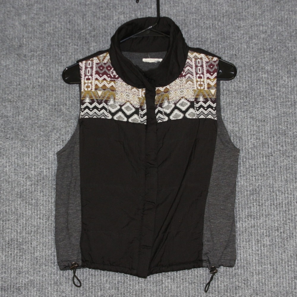 Hem & Thread Womens Vest S Black Geometric Print Puffer Sleeveless Stand Collar‎